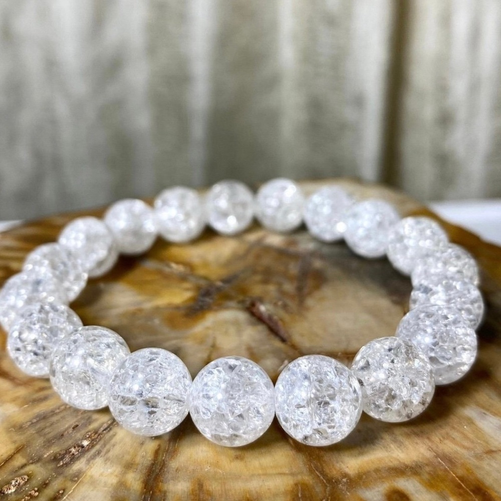 Crackle Quartz Fire & Ice Crystal Beaded Stretch Bracelet New - Picture 2 of 3